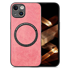 Soft Silicone Gel Leather Snap On Case Cover with Magnetic S02D for Apple iPhone 14 Pink