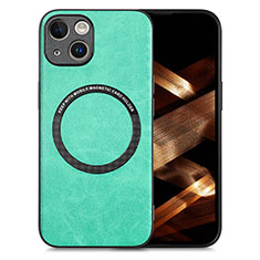 Soft Silicone Gel Leather Snap On Case Cover with Magnetic S02D for Apple iPhone 15 Green