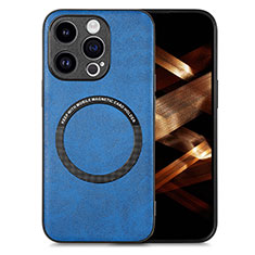 Soft Silicone Gel Leather Snap On Case Cover with Magnetic S02D for Apple iPhone 15 Pro Blue