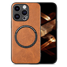 Soft Silicone Gel Leather Snap On Case Cover with Magnetic S02D for Apple iPhone 15 Pro Brown