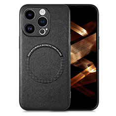 Soft Silicone Gel Leather Snap On Case Cover with Magnetic S02D for Apple iPhone 15 Pro Max Black