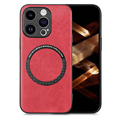 Soft Silicone Gel Leather Snap On Case Cover with Magnetic S02D for Apple iPhone 15 Pro Red