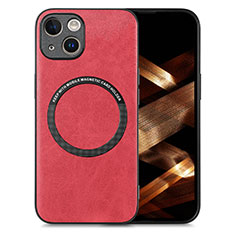 Soft Silicone Gel Leather Snap On Case Cover with Magnetic S02D for Apple iPhone 15 Red