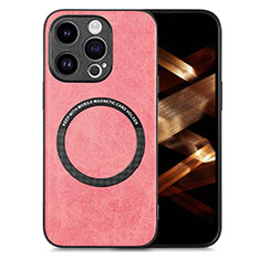 Soft Silicone Gel Leather Snap On Case Cover with Magnetic S02D for Apple iPhone 16 Pro Pink