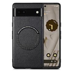 Soft Silicone Gel Leather Snap On Case Cover with Magnetic S02D for Google Pixel 6a 5G Black