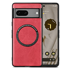 Soft Silicone Gel Leather Snap On Case Cover with Magnetic S02D for Google Pixel 7 5G Red