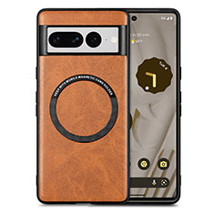 Soft Silicone Gel Leather Snap On Case Cover with Magnetic S02D for Google Pixel 7 Pro 5G Brown