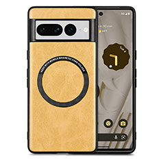 Soft Silicone Gel Leather Snap On Case Cover with Magnetic S02D for Google Pixel 7 Pro 5G Yellow