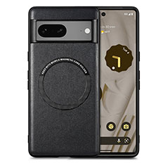 Soft Silicone Gel Leather Snap On Case Cover with Magnetic S02D for Google Pixel 7a 5G Black