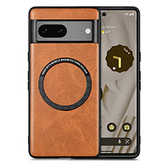 Soft Silicone Gel Leather Snap On Case Cover with Magnetic S02D for Google Pixel 7a 5G Brown