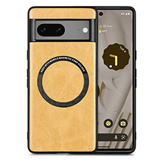 Soft Silicone Gel Leather Snap On Case Cover with Magnetic S02D for Google Pixel 7a 5G Yellow