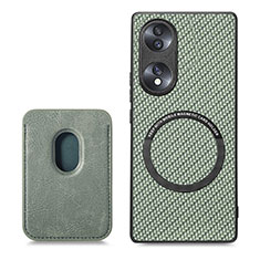 Soft Silicone Gel Leather Snap On Case Cover with Magnetic S02D for Huawei Honor 70 5G Green