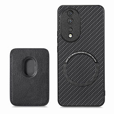 Soft Silicone Gel Leather Snap On Case Cover with Magnetic S02D for Huawei Honor 80 5G Black