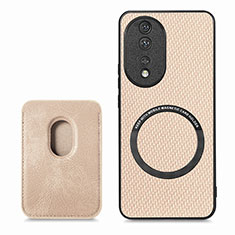 Soft Silicone Gel Leather Snap On Case Cover with Magnetic S02D for Huawei Honor 80 5G Gold