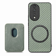 Soft Silicone Gel Leather Snap On Case Cover with Magnetic S02D for Huawei Honor 80 5G Green