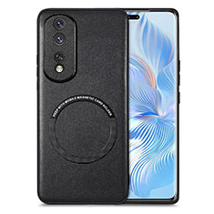 Soft Silicone Gel Leather Snap On Case Cover with Magnetic S02D for Huawei Honor 80 Pro 5G Black