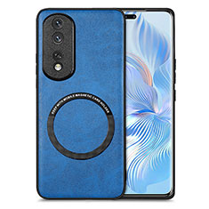 Soft Silicone Gel Leather Snap On Case Cover with Magnetic S02D for Huawei Honor 80 Pro 5G Blue