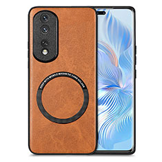 Soft Silicone Gel Leather Snap On Case Cover with Magnetic S02D for Huawei Honor 80 Pro 5G Brown