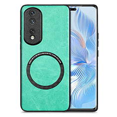 Soft Silicone Gel Leather Snap On Case Cover with Magnetic S02D for Huawei Honor 80 Pro 5G Green