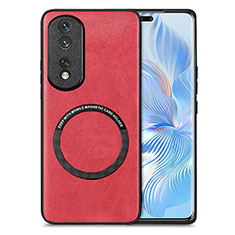 Soft Silicone Gel Leather Snap On Case Cover with Magnetic S02D for Huawei Honor 80 Pro 5G Red