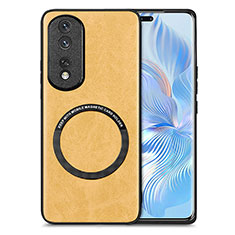 Soft Silicone Gel Leather Snap On Case Cover with Magnetic S02D for Huawei Honor 80 Pro 5G Yellow