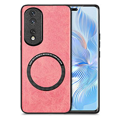 Soft Silicone Gel Leather Snap On Case Cover with Magnetic S02D for Huawei Honor 80 Pro Flat 5G Pink