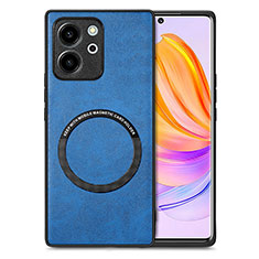 Soft Silicone Gel Leather Snap On Case Cover with Magnetic S02D for Huawei Honor 80 SE 5G Blue