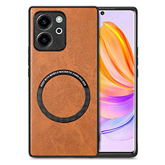 Soft Silicone Gel Leather Snap On Case Cover with Magnetic S02D for Huawei Honor 80 SE 5G Brown