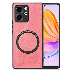 Soft Silicone Gel Leather Snap On Case Cover with Magnetic S02D for Huawei Honor 80 SE 5G Pink