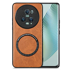 Soft Silicone Gel Leather Snap On Case Cover with Magnetic S02D for Huawei Honor Magic5 Pro 5G Brown