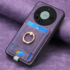 Soft Silicone Gel Leather Snap On Case Cover with Magnetic S02D for Huawei Mate 60 Pro+ Plus Purple