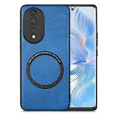 Soft Silicone Gel Leather Snap On Case Cover with Magnetic S03D for Huawei Honor 80 5G Blue