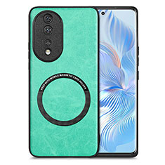 Soft Silicone Gel Leather Snap On Case Cover with Magnetic S03D for Huawei Honor 80 5G Green