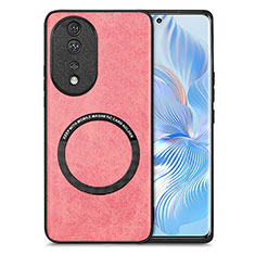 Soft Silicone Gel Leather Snap On Case Cover with Magnetic S03D for Huawei Honor 80 5G Pink