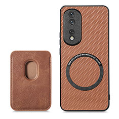 Soft Silicone Gel Leather Snap On Case Cover with Magnetic S03D for Huawei Honor 80 Pro 5G Brown