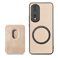 Soft Silicone Gel Leather Snap On Case Cover with Magnetic S03D for Huawei Honor 80 Pro 5G Gold