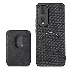 Soft Silicone Gel Leather Snap On Case Cover with Magnetic S03D for Huawei Honor 80 Pro Flat 5G Black