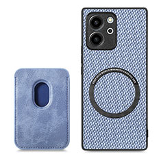 Soft Silicone Gel Leather Snap On Case Cover with Magnetic S03D for Huawei Honor 80 SE 5G Blue