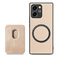 Soft Silicone Gel Leather Snap On Case Cover with Magnetic S03D for Huawei Honor 80 SE 5G Gold