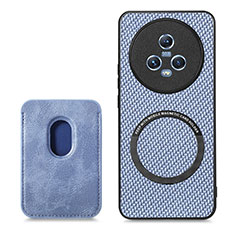 Soft Silicone Gel Leather Snap On Case Cover with Magnetic S03D for Huawei Honor Magic5 5G Blue