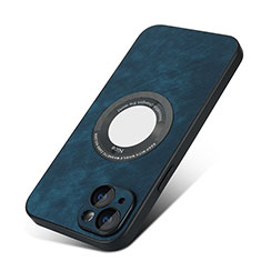 Soft Silicone Gel Leather Snap On Case Cover with Magnetic S07D for Apple iPhone 15 Blue