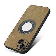 Soft Silicone Gel Leather Snap On Case Cover with Magnetic S07D for Apple iPhone 15 Brown