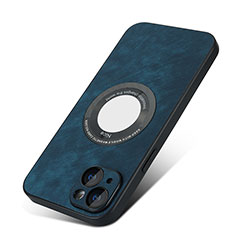 Soft Silicone Gel Leather Snap On Case Cover with Magnetic S07D for Apple iPhone 15 Plus Blue