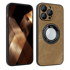 Soft Silicone Gel Leather Snap On Case Cover with Magnetic S07D for Apple iPhone 15 Pro Max Brown