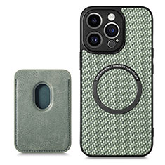 Soft Silicone Gel Leather Snap On Case Cover with Magnetic S08D for Apple iPhone 15 Pro Max Green