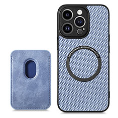 Soft Silicone Gel Leather Snap On Case Cover with Magnetic S08D for Apple iPhone 16 Pro Blue