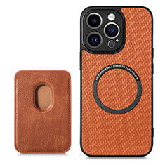 Soft Silicone Gel Leather Snap On Case Cover with Magnetic S08D for Apple iPhone 16 Pro Max Brown