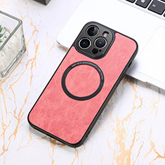 Soft Silicone Gel Leather Snap On Case Cover with Magnetic S11D for Apple iPhone 14 Pro Pink