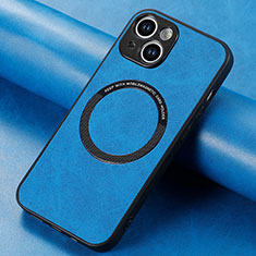 Soft Silicone Gel Leather Snap On Case Cover with Magnetic S11D for Apple iPhone 15 Plus Blue