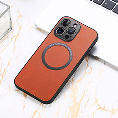 Soft Silicone Gel Leather Snap On Case Cover with Magnetic S11D for Apple iPhone 15 Pro Max Brown